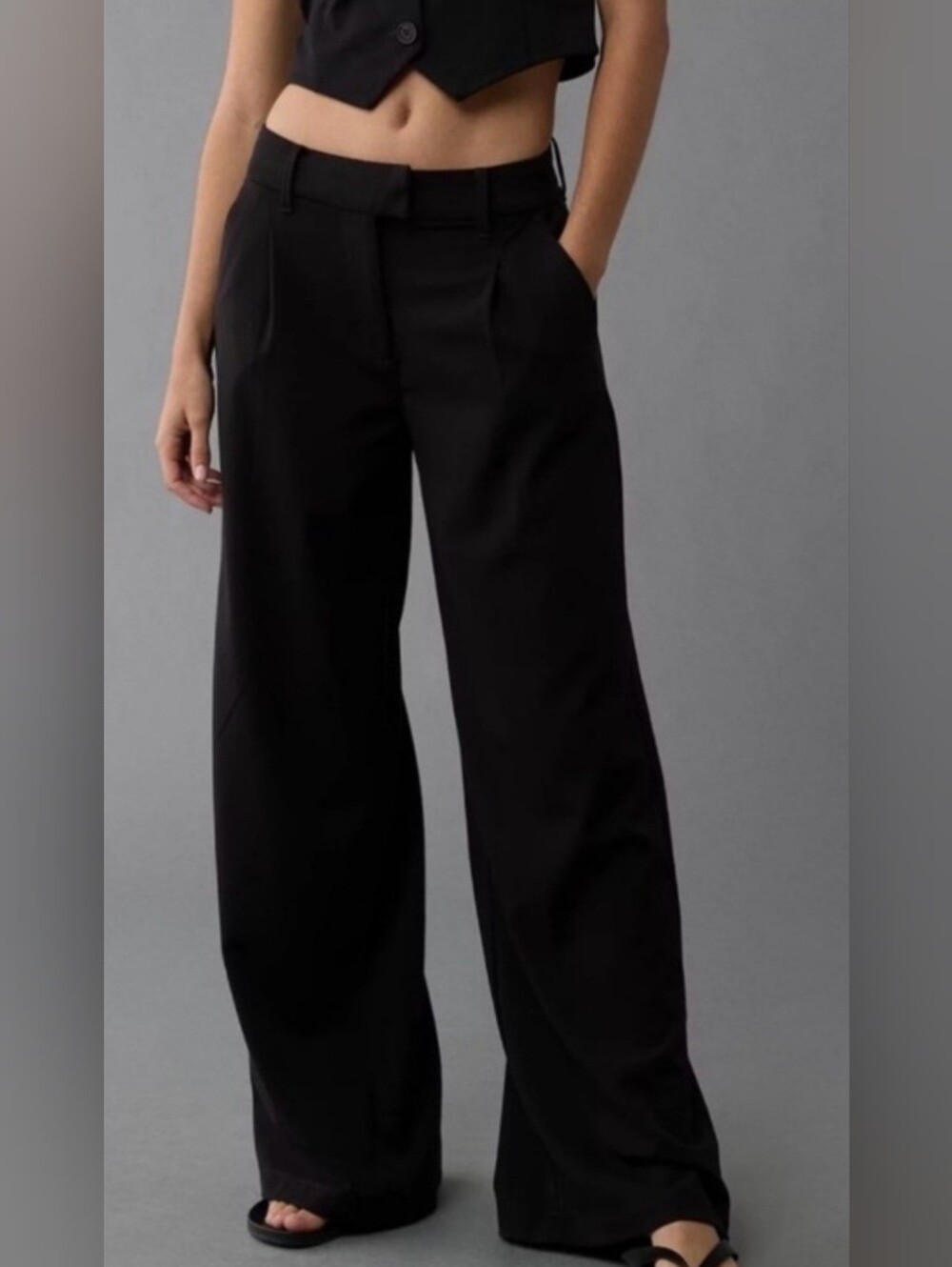AE American Eagle Curvy Wide Leg Trousers Size 14 NWT Black High Waist Workwear